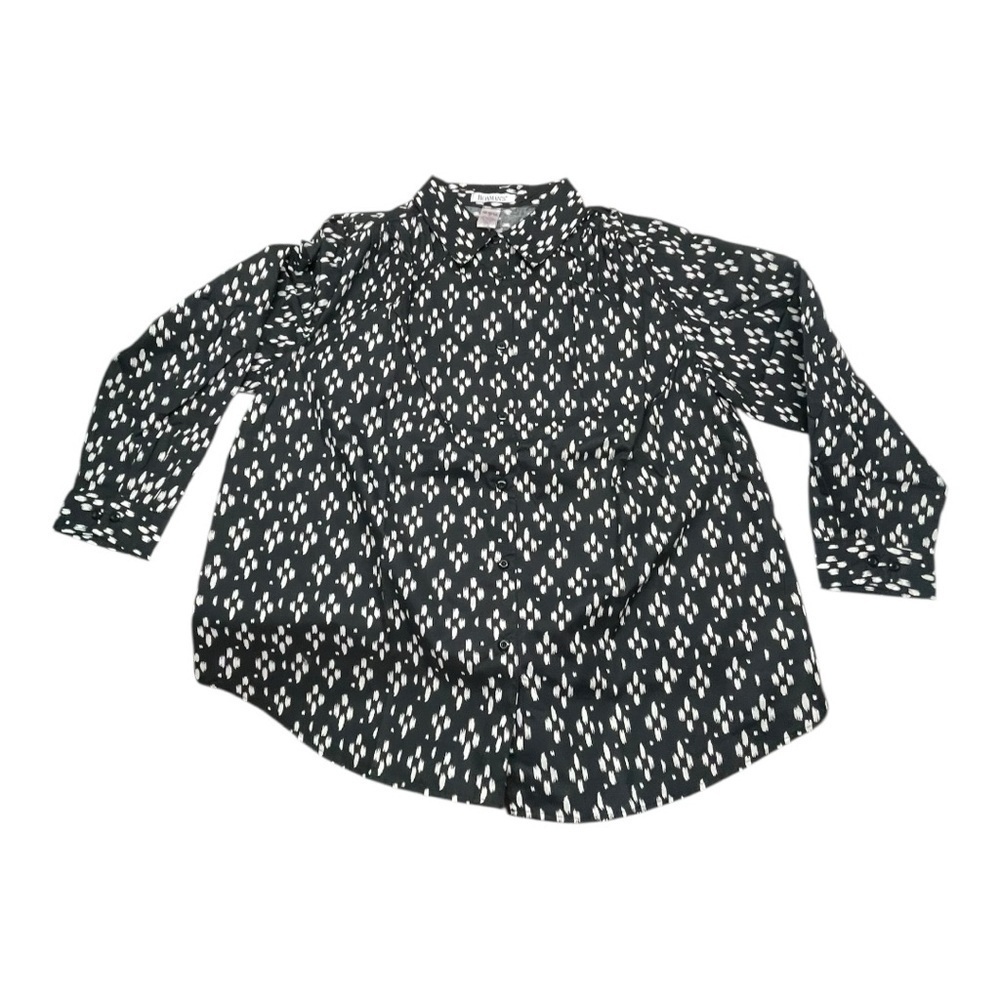 Roman’s Blouse Size 1X Black White Long Sleeves button down with collar